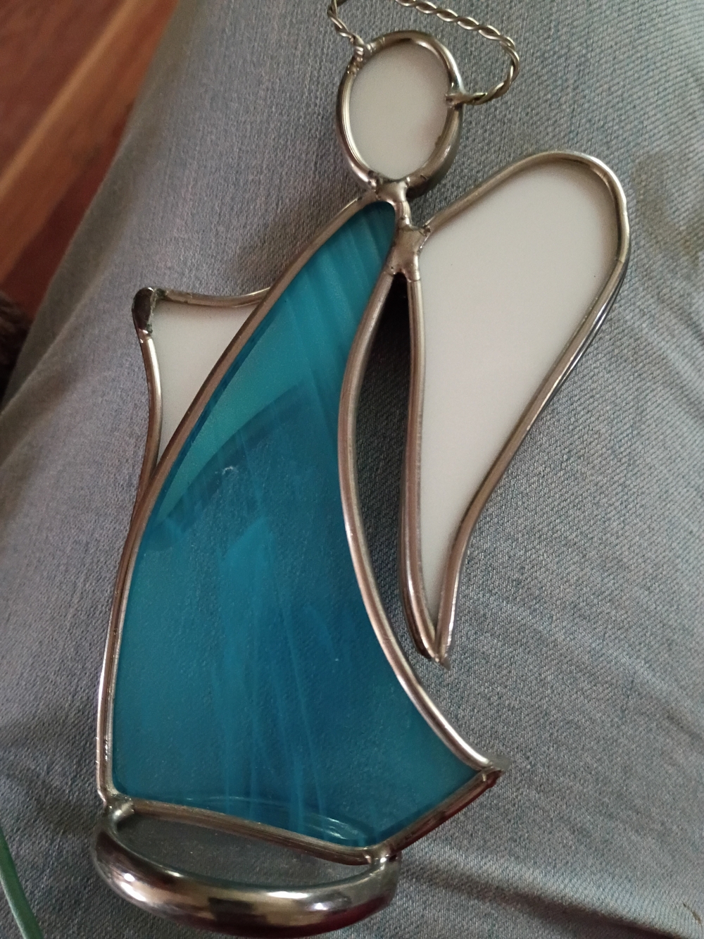 Handcrafted Blue and White Stained Glass Angel